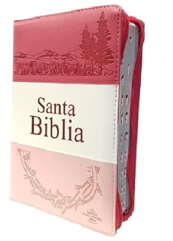 Biblia RVR 1960  Letra Grande imitación piel índice 3 tonos fucsia blanco rosa