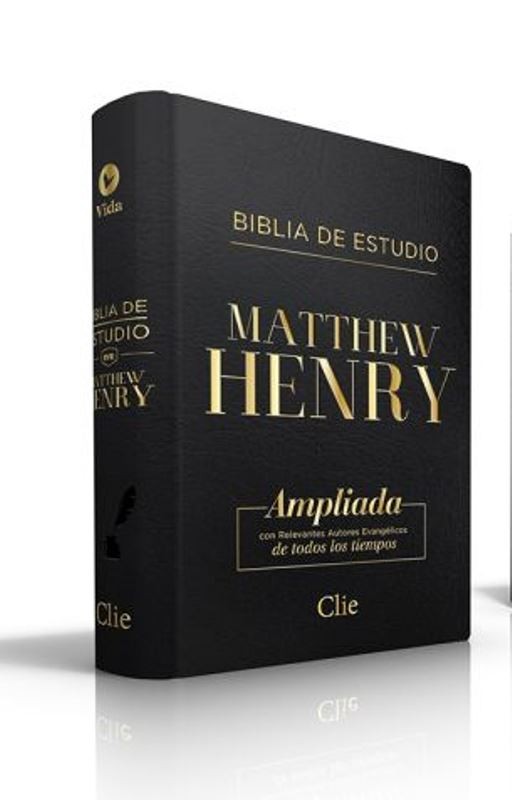 Biblia de Estudio Matthew Henry  piel negra con índice 